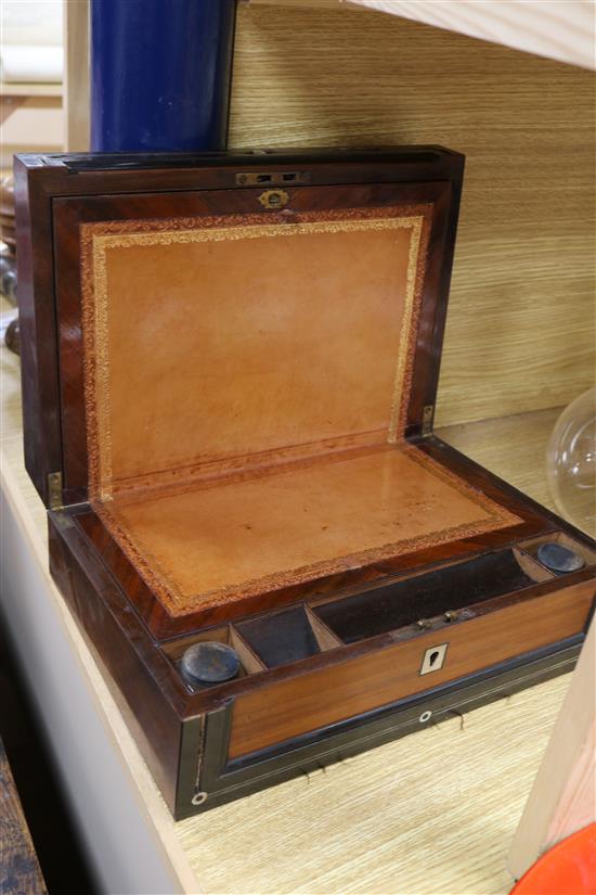 A Victorian writing slope and a tea caddy slope length 36cm